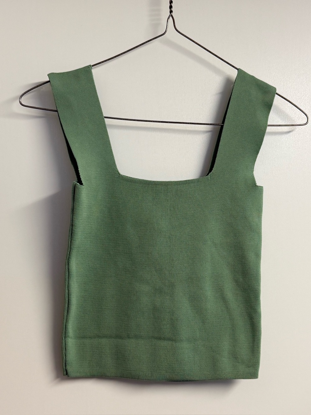Square-Neck Knit Tank Top in Olive Green and Black Top